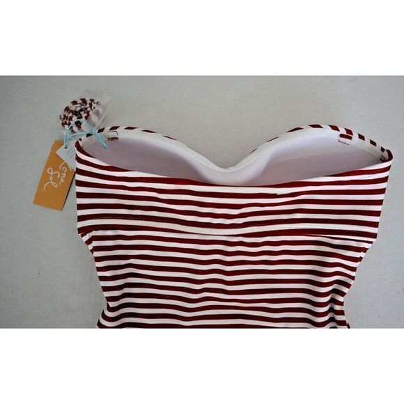 Kona Sol Sz S (4-6) Red/White Striped Twist Bandeau Med. Coverage 1-Pc Swimsuit - Picture 4 of 8